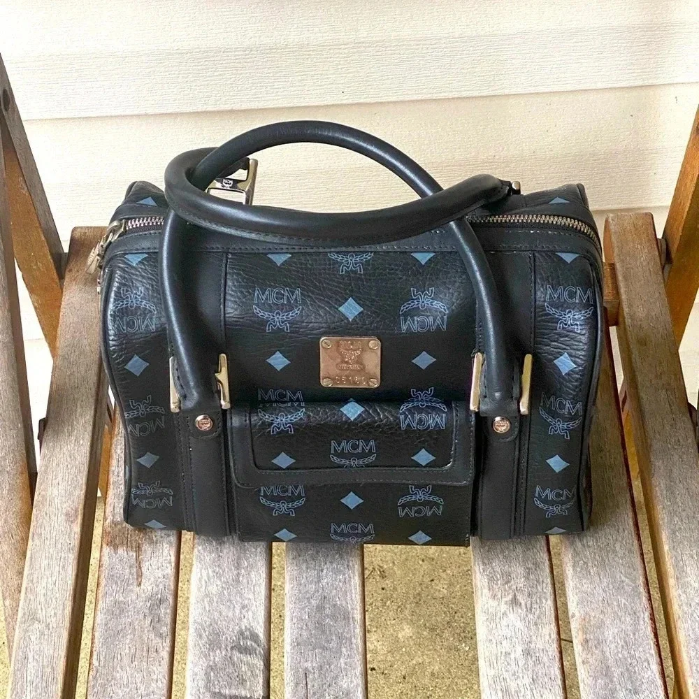 MCM Black Visetos Boston  Bag